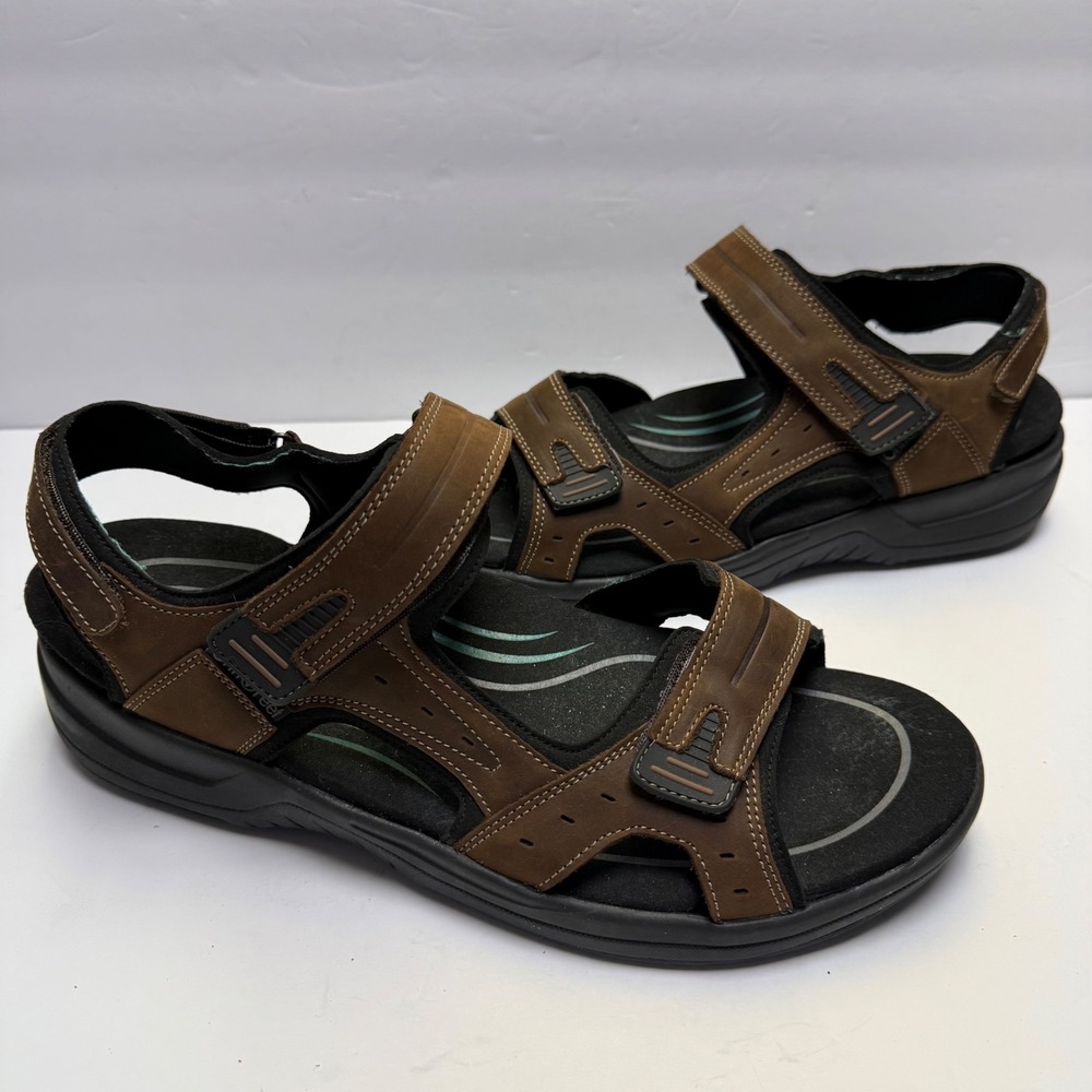 Orthofeet Clearwater Sandals Mens 14 Brown Leather Adjustable Comfort Shoes